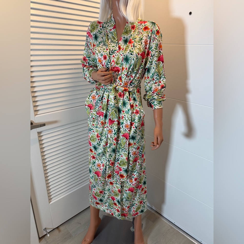 Mason Grey Floral Long banded robe small - Picture 8 of 13